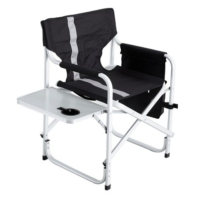 Oversized Black and Gray Aluminum Folding Camping Chair with Storage Pocket