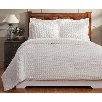 Isabella Wave Pattern 100% Cotton Chenille Comforter Set - Ivory