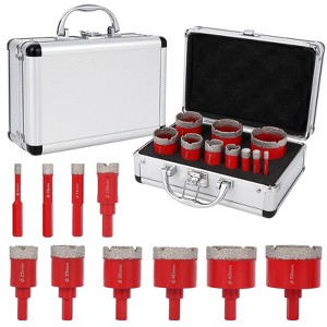 Coucheta 10-Piece Diamond Hole Saw Kit, 6/10/12/20/25/30/35/40/45/50Mm, Vacuum Brazed Core Drill Bit Set for Porcelain Tile, Granite, Marble, Stone - 1 of 4