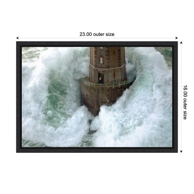 Stormy Lighthouse Lithograph on Canvas with Black Frame