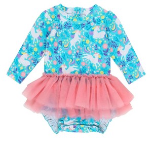 RuffleButts Baby/Toddler Girls UPF50+ Tulle Skirted One Piece Rash Guard - 1 of 4