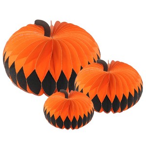 Briarwood Lane Fall Multipack S-M-L Orange and Black Pumpkin Honeycomb Paper Decor (3-pack) 9.5x9.5 Bundle Party Centerpiece Decoration - 1 of 4