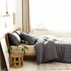 100 Cotton 3pcs Plaid Duvet Cover Set, Black with White Grid Pattern, Queen Size, Zipper Corner Ties - 2 of 4
