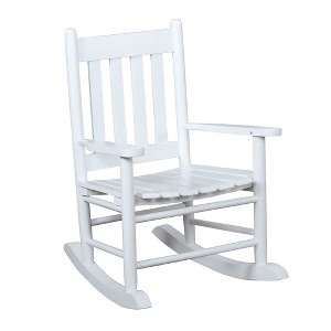 Simple Relax Wooden Youth Rocking Chair with Slatted Backrest in White - 1 of 4