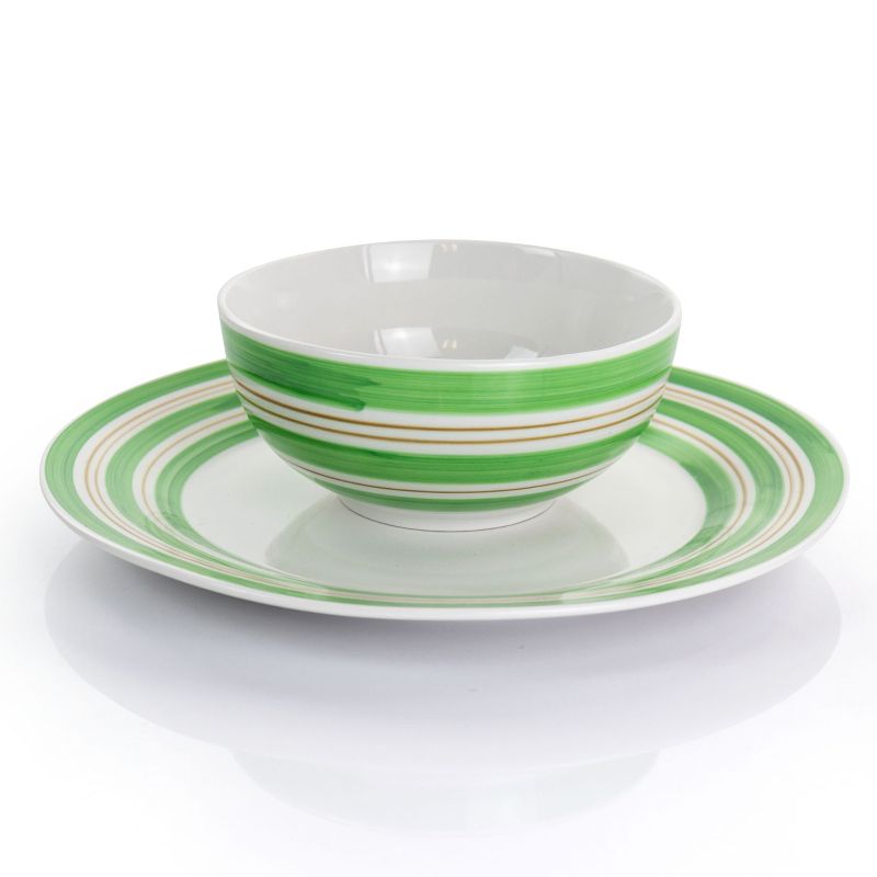 Gibson Home Sunset Stripes 12 Piece Round Fine Ceramic Dinnerware Set in Green, 2 of 12