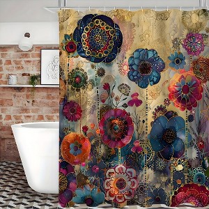 Paaaawaters One piece of retro creative mandala green plant and flower printed waterproof shower curtain - 1 of 4