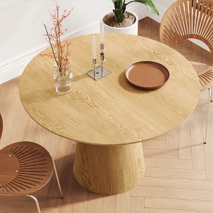 Vynxaria 43-inch Wooden Circular Dining Table, Modern Minimalist Round Table with Natural Wood Grain,Natural - 1 of 4