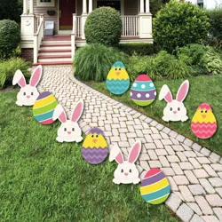 Big Dot of Happiness Hippity Hoppity - Easter Bunny & Egg Yard Decorations - Outdoor Easter Lawn Decorations - 10 Piece
