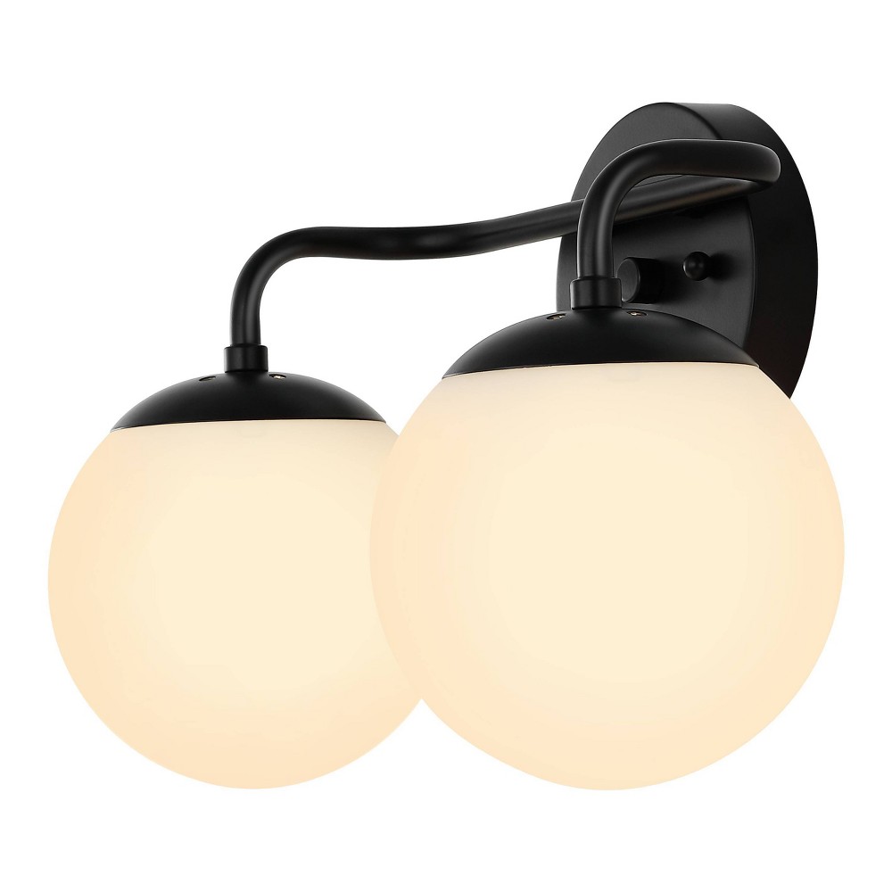 JONATHAN Y 15" 2-Light Louis Parisian Globe Metal/Frosted Glass Modern Contemporary LED Vanity Light Black : ETL Listed, Wall Mounted