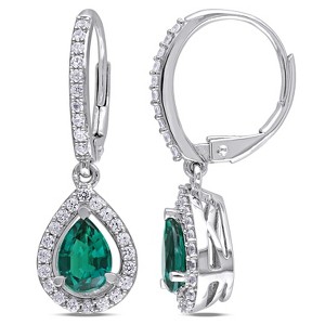 EVERLY JEWELRY | Sterling Silver  Sterling Silver 1 7/8 CT TGW Created Emerald Created White Sapphire LeverBack Earrings - 1 of 4