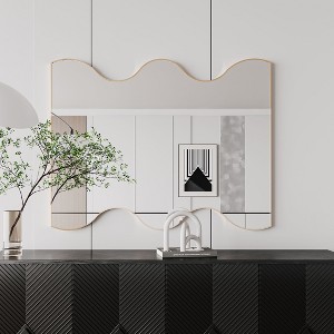 CAVINAS Novelty Wall Mirrors with 2 Wavy Sides Metal Framed,Decorative Dressing Wall-Mounted Decor Mirror for Bathroom,Bedroom - 1 of 4