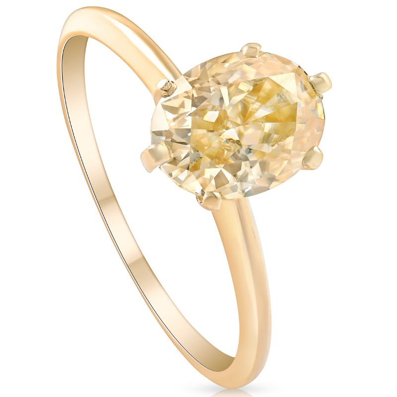Pompeii3 2Ct Fancy Yellow Oval Solitaire Moissanite Engagement Ring 14k Yellow Gold, 4 of 6