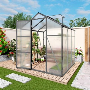 Gulches 6x6 FT Raised Base Polycarbonate Greenhouse Heavy Duty Aluminum Walk in Windproof All Season with Anchor Drainage Outdoor Backyard Black - 1 of 4