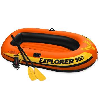 Swimline Solstice 30400 Voyager Inflatable 4 Person Fishing And Leisure Boat  Raft With Inflatable Seats, Swiveling Oar Locks, And Fishing Rod Holder :  Target