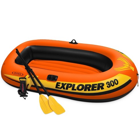 Intex Explorer 300 Compact 83 Inch Long 46 Inch Wide Inflatable Fishing 3 Person  Raft Boat With High Output Pump And 2 French Oars : Target