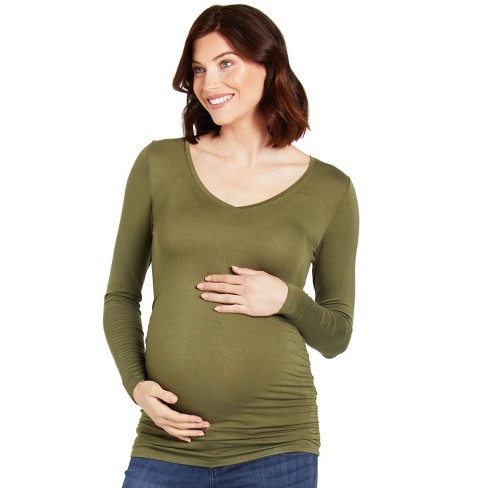 Motherhood Maternity Womens Long Sleeve V-Neck Side Ruched Tee Shirt T-Shirt