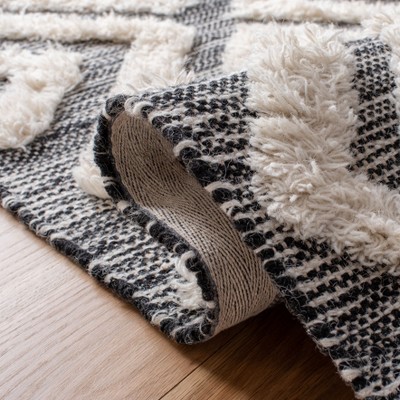 Kenya Tribal Ivory & Black Hand-Knotted Wool Area Rug, 5' x 8'