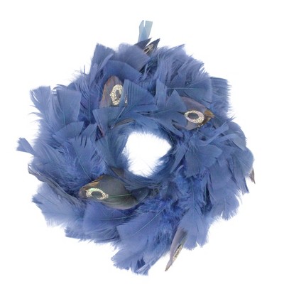 Northlight 10" Unlit Blue Feather Artificial Christmas Wreath