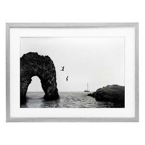 Stupell Industries Cliff Jumping into Sea Framed Print Under Glass Art, Gray, 20" x 14" - 1 of 4