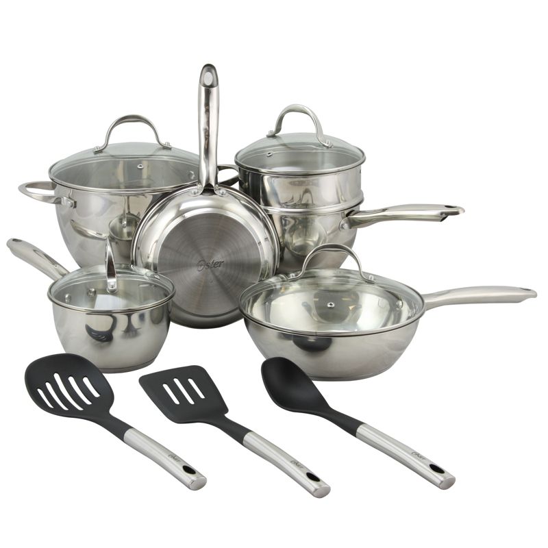Oster Ridgewell 13 piece Stainless Steel  Belly Shape Cookware Set in Silver Mirror Polish with Hollow Handle, 4 of 15