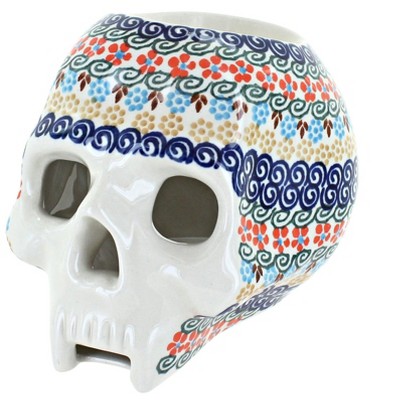 Blue Rose Polish Pottery Maple Crisp Halloween Skull