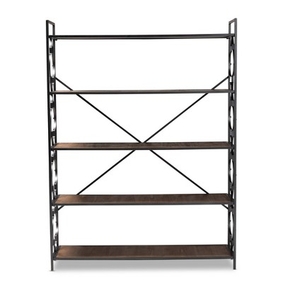 65" Quatrefoil Accent Oak Wood & Black Iron Bookshelf
