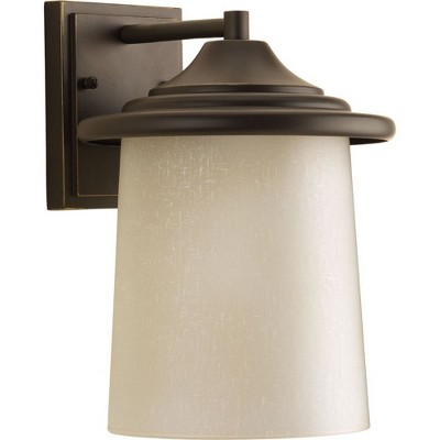 Progress Lighting Essential 1-Light Outdoor Wall Lantern, Antique Bronze, Etched Umber Linen Glass Shade