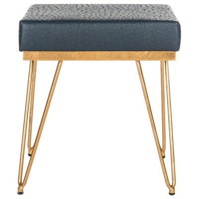 Jenine Faux Ostrich Square Bench - Navy - Safavieh