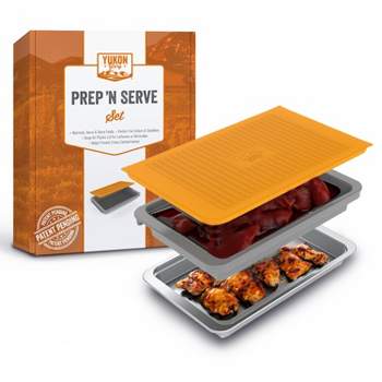 Yukon Glory Grill Prep Trays Include a Plastic Marinade Container for Marinating Meat & a Stainless Steel Serving Platter