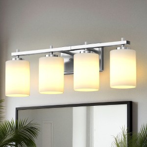 DORESshop Modern 4-Light Vanity Wall Lamp, Sand Nickel Finish with Opal Glass Shade, Perfect for Bathroom, Bedroom - 1 of 4