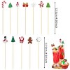 100 Pcs Christmas Cocktail Pick Xmas Tree Snowflake Snowman Santa Claus Reindeer Pattern Sticks Cupcake Fruit Appetizer Skewers 4.9" Bamboo Toothpicks - 2 of 4