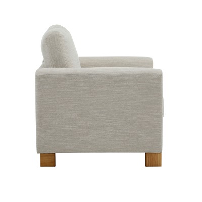 Beige Upholstered Barrel Accent Chair with Natural Wood Frame