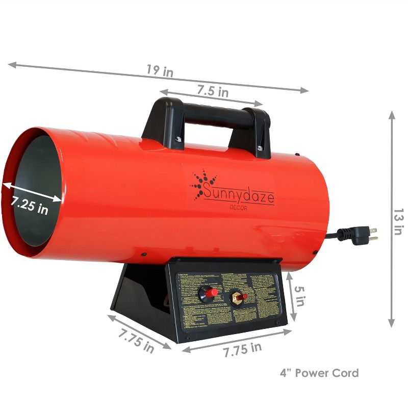 Sunnydaze Outdoor Forced Air Portable Propane Heater with Auto-Shutoff - 40,000 BTU - Red and Black, 4 of 11