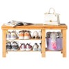 Karl Home 3-Tier Beige Bamboo 35.43in. W Freestanding Shoe Racks - 3 of 4