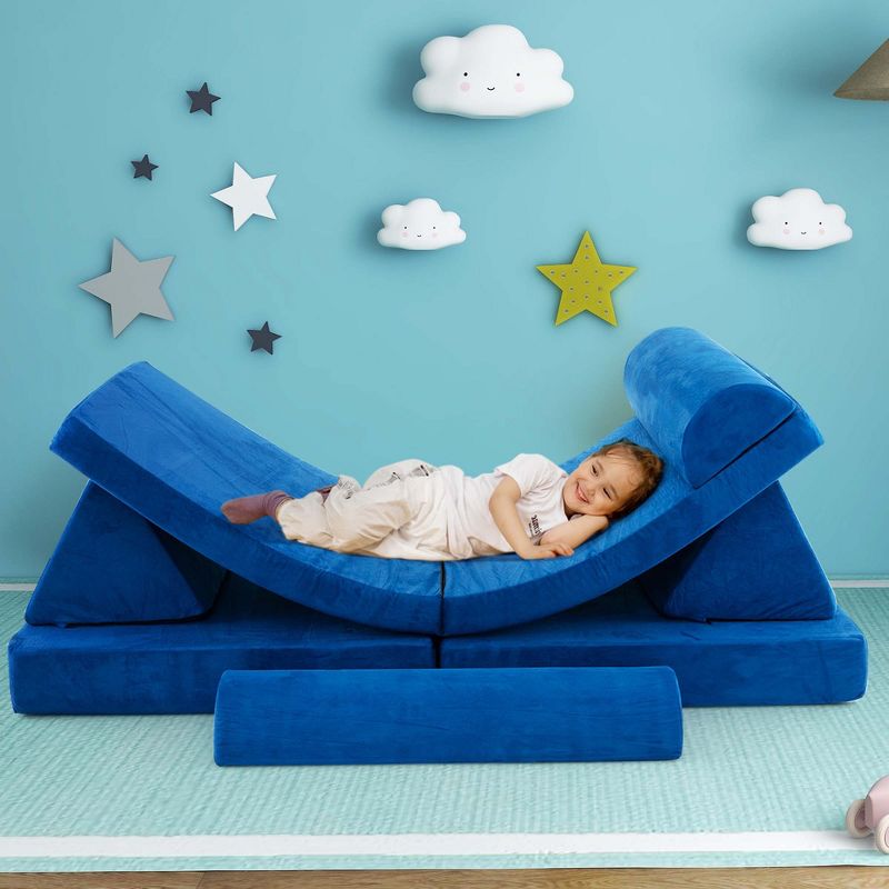 Costway 8 PCS Kids Play Sofa Set Modular Convertible Foam Folding Couch Toddler Playset Blue/Grey/Green, 4 of 11