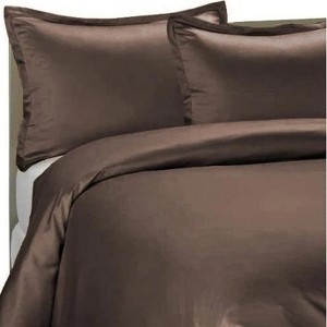 Brielle Home 100% Premium 250 TC Modal Bedding Collection Sateen Duvet Cover 90" x 98" and Two 20" x 26" Shams Set Full/Queen Chocolate - 1 of 4