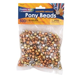 Creativity Street Pony Beads, Gold, Silver & Copper, 6 mm x 9 mm, 500 Count (Pack of 2) - 1 of 1