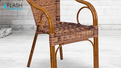 Burning Brown Wicker Dining Chair with Red Aluminum Frame
