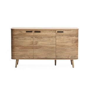 LuxenHome Sideboard Buffet Cabinet with Storage, 53'' Wide Mid Century Modern Natural Oak Manufactured Wood Accent Cabinet with 3-Door - 1 of 4