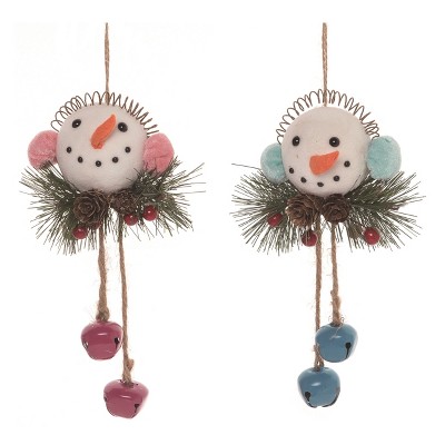 Transpac Foam Colorful Earmuff Snowman Ornament Set of 2 Christmas Home Decorations