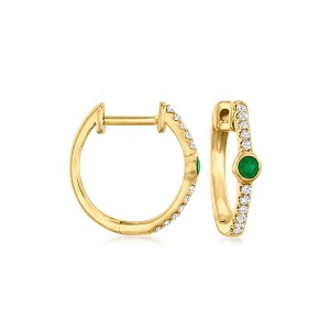 Pure Collection by Ross-Simons Emerald and Diamond-Accented Huggie Hoop Earrings in 14kt Yellow Gold - 1 of 4