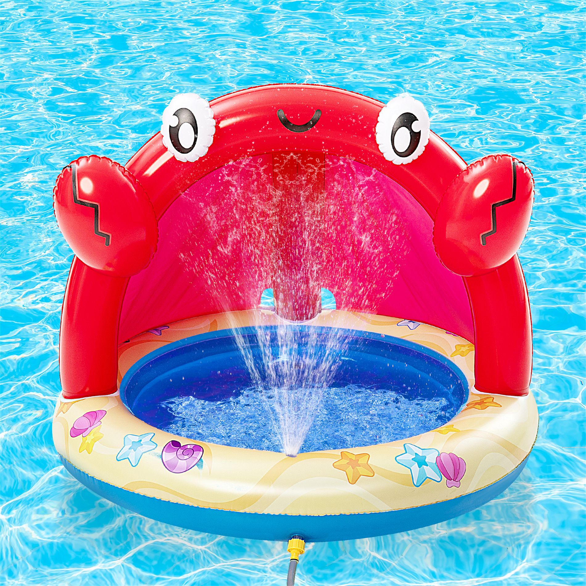 Joyfy Inflatable Sprinkler, Kiddie Swimming Pool, Crab Inflatable Splash Pool with Canopy and Sprinkler, Toddler Outdoor Summer Water Pool Toys