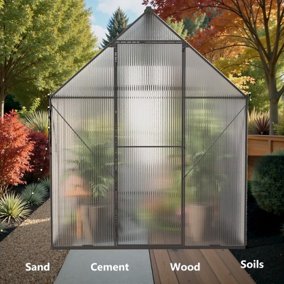 Outdoor 8x12 FT Greenhouse, Heavy Duty Polycarbonate Greenhouse, Greenhouse with Aluminum Frame and Roof Vent-Coolbibila