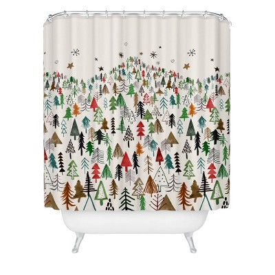 Ninola Design Christmas Pines Forest Shower Curtain Red/Green - Deny Designs