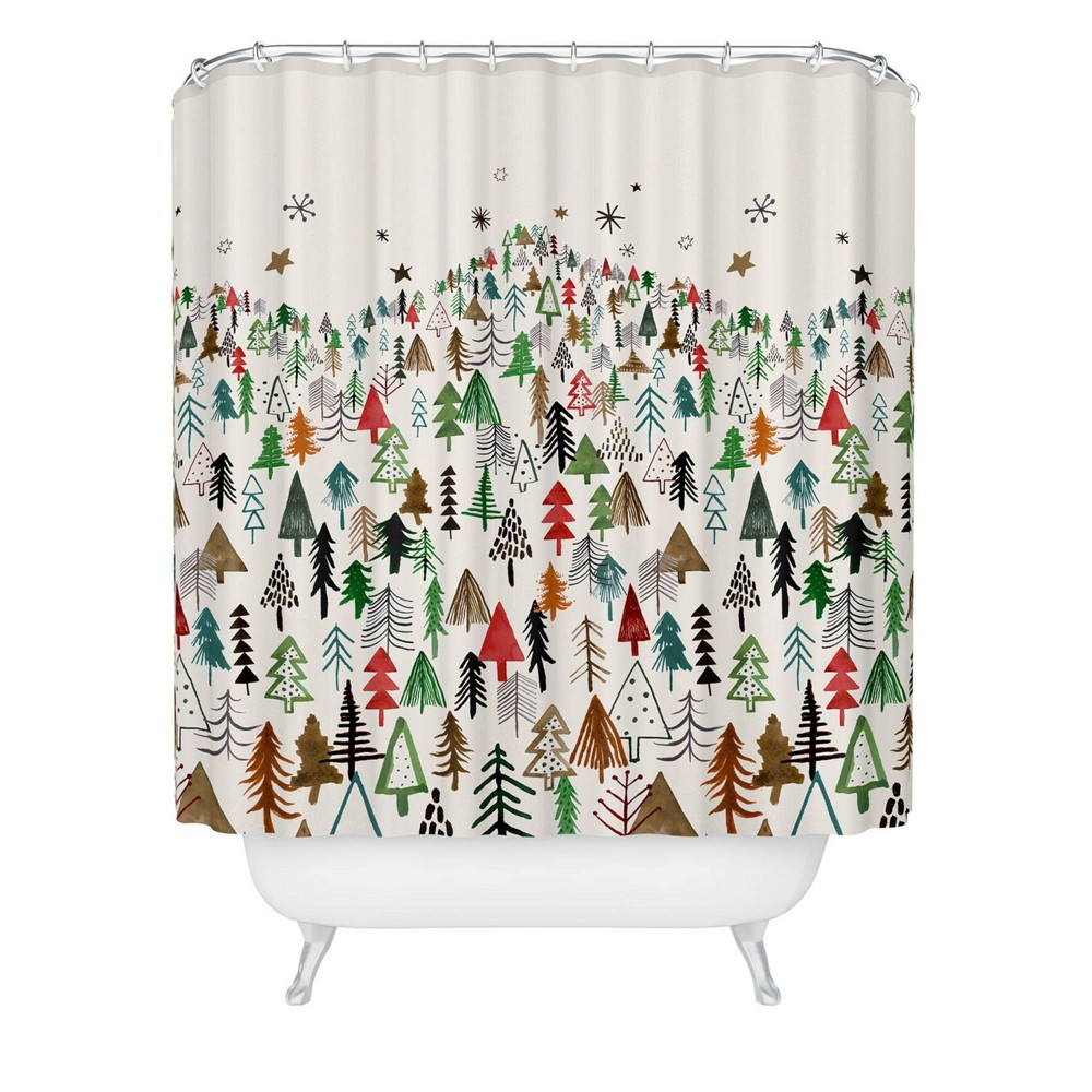 Photos - Shower Curtain Ninola Design Christmas Pines Forest  Red/Green - Deny Designs