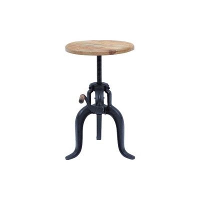 Jofran, Global Archive Industrial Solid Wood and Iron Crank Table, Brown, Black