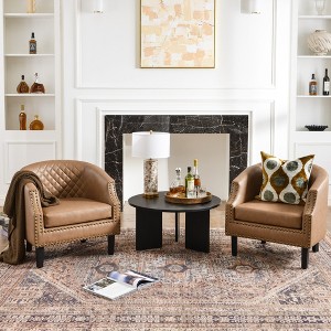 KINWELL 29 " W Tufted Faux Leather Barrel Chair PU Bar Club Chair, Set of 2 - 1 of 4