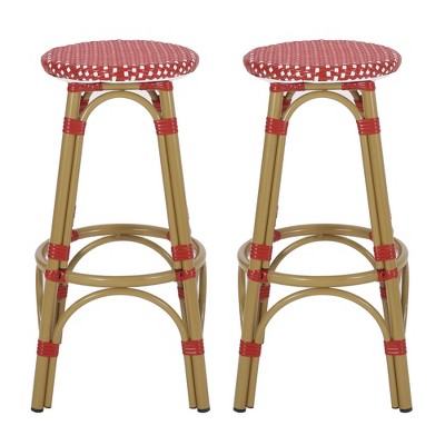 Dsvimoy Counter and Bar Stool PE Rattan Frame with Backless Design for Outdoor Spaces, Red, 48.75"*16.25"*15.75"