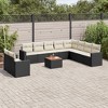 vidaXL Patio Sofa Set with Cushions Outdoor Furniture 11 Piece Poly Rattan - Black and Cream - 2 of 4