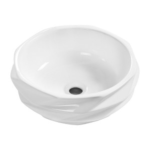 ChicFurnit Bathroom Sinks Round Countertop Bathroom Sink Porcelain Ceramic Thin Edge Basin Vessel Sink for Bathrooms, White, 15.75"*15.75"*5.91" - 1 of 4